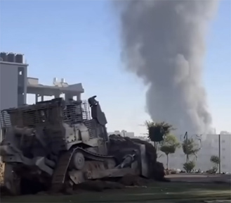 armored bulldozers moving in to destroy homes in gaza.jpg