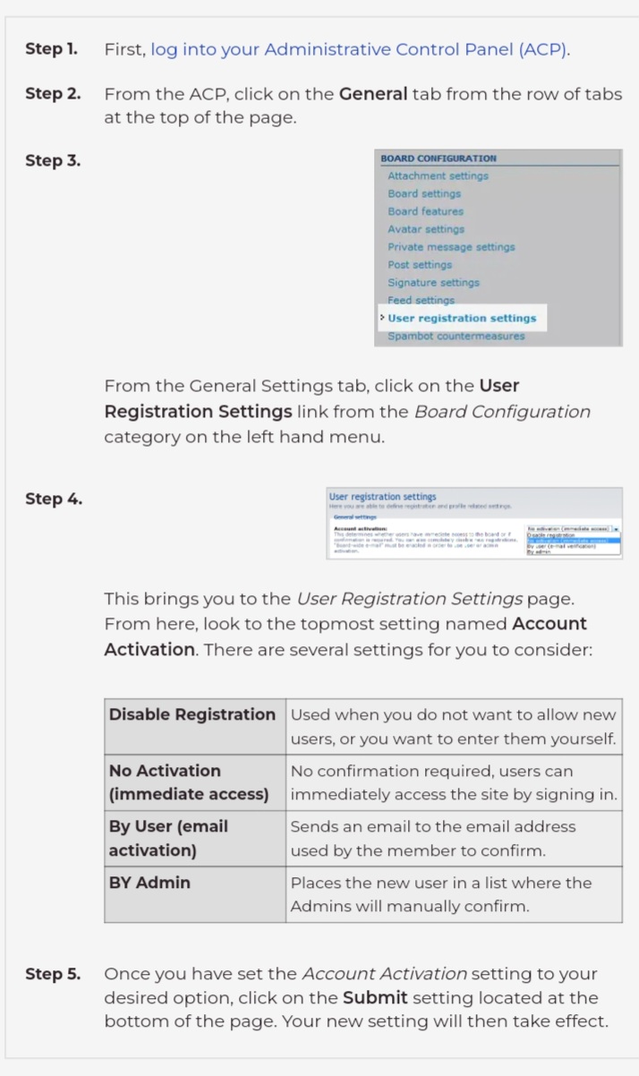 Settings for better security of the forum